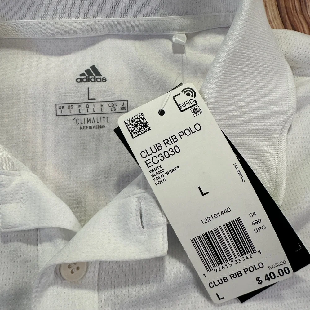 NWT Adidas White Club  Rib Polo Shirts Size Large